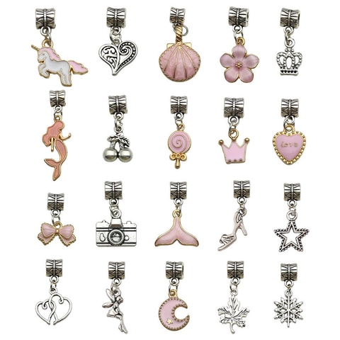 DIY Charm Bracelet Making Kit For Girls Pink Marble Gift Box Unicorn Mermaid Jewelry Set Alloy Glass Beads Children Bracelet Craft