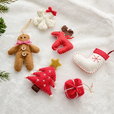 Christmas Wool Felt Hanging Ornaments Handmade Gingerbread Man Tree Elk Snowflake Stocking Pendants Holiday Tree Decor