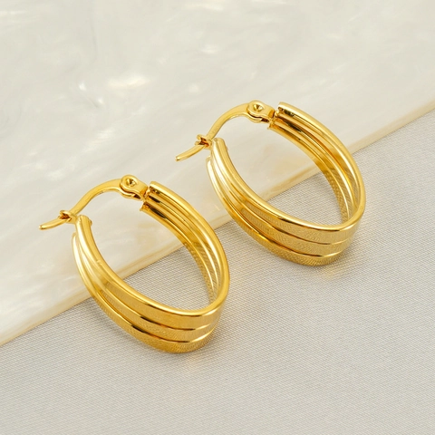 Multi Layered Oval Hoop Earrings 18K Gold Plated Stainless Steel Trendy Minimalist Geometric Jewelry For Women