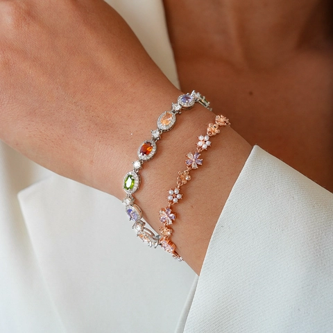 Bracciale In Rame Elegante Da Donna Con Zircone Gemma Colorata Ovale Fiore Perla Artificial Imitazione Stile Vintage