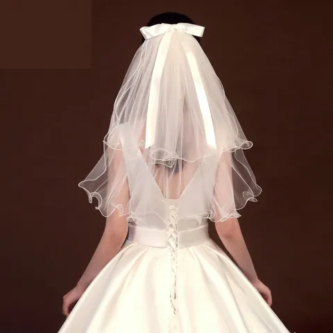 Bridal Veil White Layered Tulle With Satin Bow Elegant French Retro Wedding Hair Accessory For Bride Women Haircare