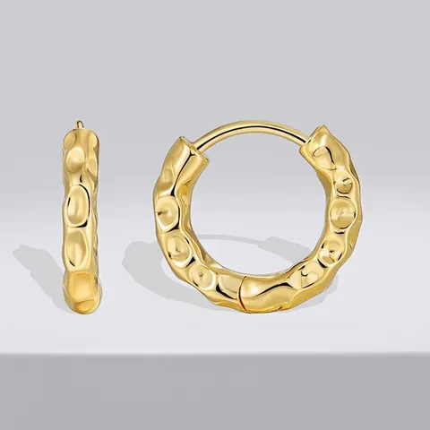 Orecchini a Cerchio con Trama Martellata Irregolare per Donna in Rame Placcato Oro 18K Orecchini Minimalisti Gioielli di Moda