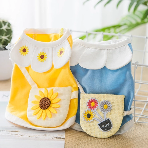Lente Zomer Dunne Puppy Vest Schattige Zonnebloem Huisdier Kleding Ademend Katoen Hond T-Shirt Voor Kleine Honden Katten