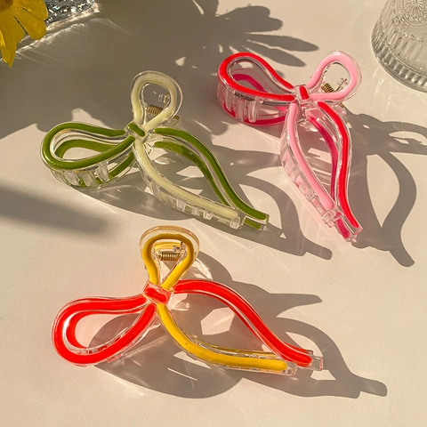 Pinza Para El Cabello Con Lazo De Mariposa Acrílico Color Gelatina Horquilla De Tiburón Grande Accesorios Para El Cabello Dulces