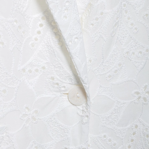 Women White Eyelet Lace Embroidery Blazer Shawl Collar Single Breasted Long Sleeve Elegant Hollow Out Floral Suit Jacket