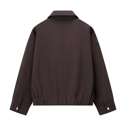 Women Casual Zipper Jacket Lapel Collar Long Sleeve Solid Color Utility Outerwear Commuter Coat With Pockets For Lady