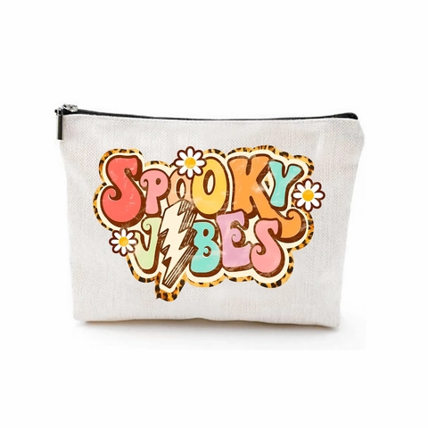 Canvas Cosmetic Makeup Bag Zipper Storage Pouch Printed Travel Toiletry Organizer Portable Handheld Case Stationary Bag