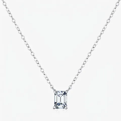 Moissanite Necklace 925 Sterling Silver Emerald Cut D Color VVS1 Minimalist Elegant Jewelry Gift For Women