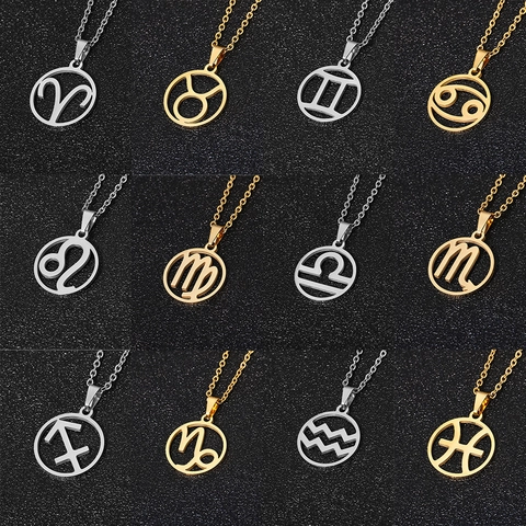 Collana Con Pendente Segno Zodiacale Tondo Cavo In Acciaio Inossidabile Costellazione Simboli Astrologici Gioielli Uomo Donna