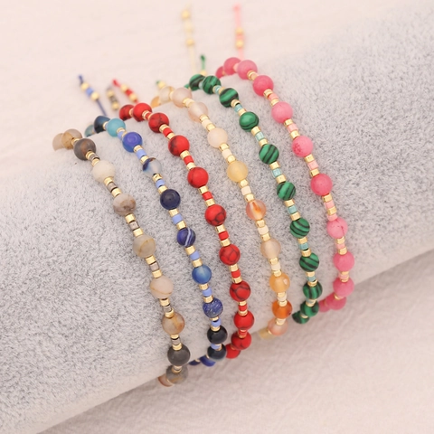 Bohemian Natural Stone Bead Bracelet Handmade Braided Adjustable Seed Bead Fashion Jewelry For Women