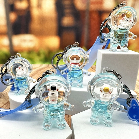 Portachiavi Astronauta Sabbie Mobili Liquide Uomo Dello Spazio Galleggiante Acrilico Ciondolo Zaino Tema Oceano Blu Con Cinturino In Silicone