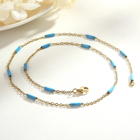 Minimalist Stainless Steel Necklace And Bracelet Jewelry For Women Colorful Cylinder Enamel Beads Dopamine Style