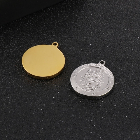 Colgante Medalla San Cristóbal Acero Inoxidable Redondo Patrón Religioso Amuleto Para Hacer Joyas