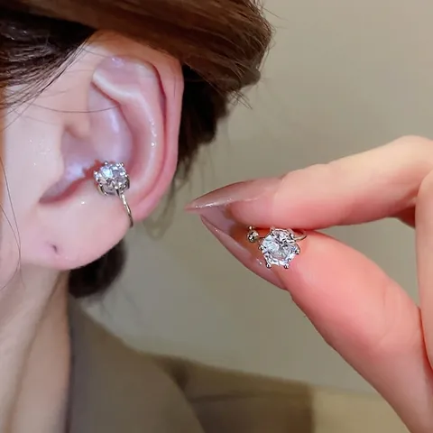 Ear Cuff Con Zircone Rotondo Rame Placcato Argento Senza Buco Orecchini A Clip Per Donna Gioielli Semplici Eleganti