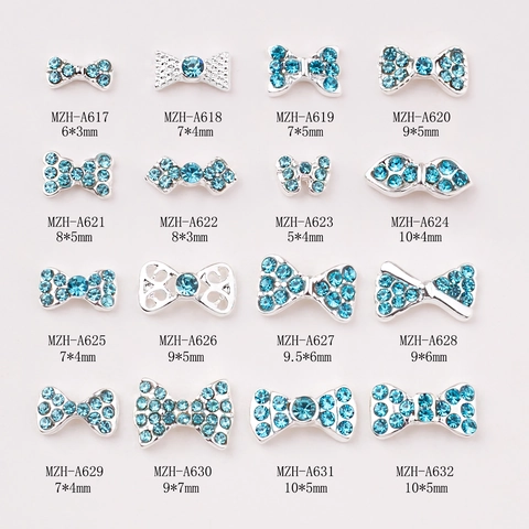 Blue Bow Knot Nail Art Charms Alloy Rhinestone Manicure Decorations Sparkling Bowknot Jewelry
