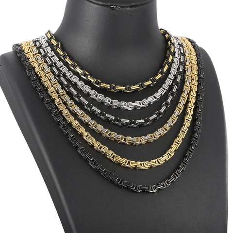 Men Byzantine Chain Jewelry Stainless Steel Heavy King Link Punk Hip Hop Necklace Bracelet