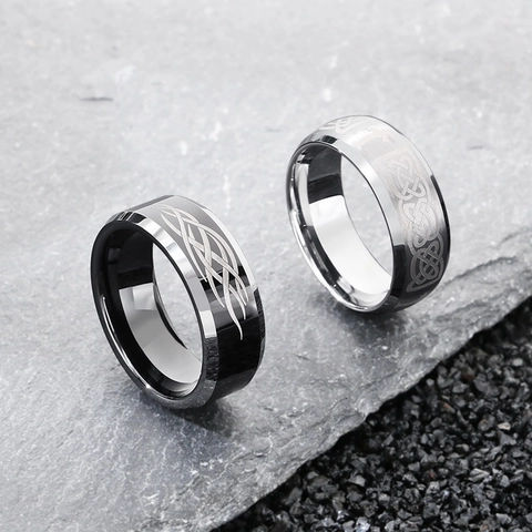 Men Tungsten Steel Ring Vintage Celtic Knot Viking Flame Pattern Band Cool Jewelry For Him