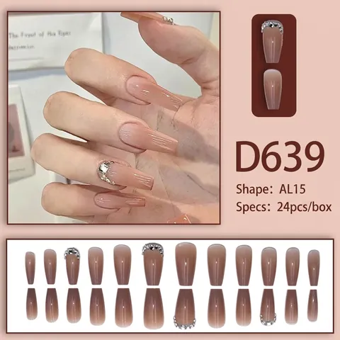 Uñas Postizas Press On Largas Forma Ataúd Degradado Nude Ombre Efecto Gelatina Purpurina Diamantes De Imitación