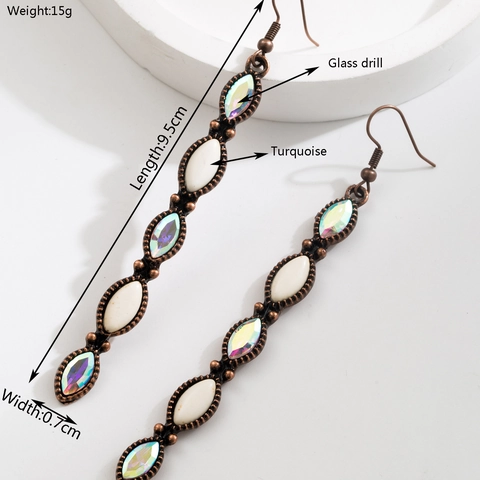 Bohemian Vintage Leopard Print Artificial Turquoise Drop Earrings Alloy Rhinestone Dangle Jewelry Ethnic Style Women Gift
