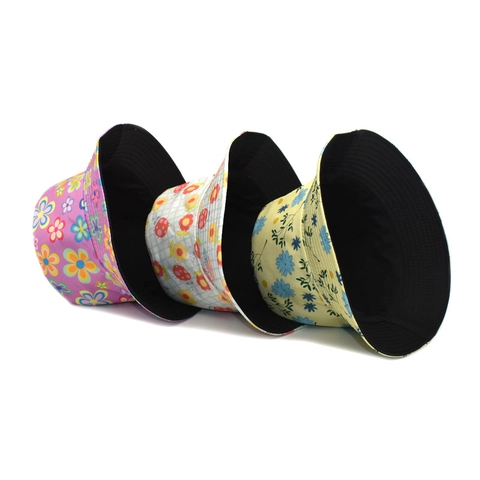 Reversible Bucket Hat Polyester Floral Ladybug Print Sun Protection Foldable Summer Outdoor For Men Women