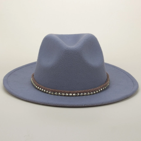 Fedora Hut Wollfilz Breite Krempe Geflochtenes Band Metallnieten Vintage Herbst Winter Mode Damen Outdoor