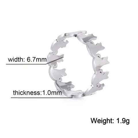 Cute Cat Animal Hollow Cutout Ring Stainless Steel Adjustable Open Band Sweet Style Fashion Jewelry For Women Girls