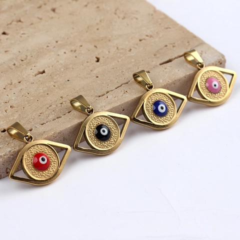 Vintage Turkish Evil Eye Pendant Necklace Stainless Steel Enamel Geometric Colorful Charm Jewelry For Women