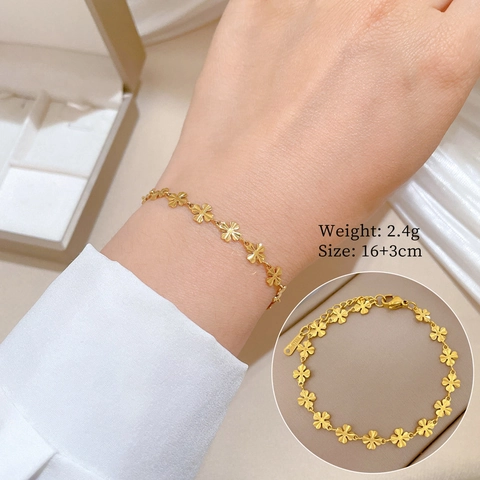 Pulsera De Trébol De Cuatro Hojas De Acero Inoxidable Chapada En Oro Cadena Minimalista Joyas Mujer