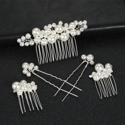 Tocados de Novia Barrocos Vintage con Perlas Artificiales Peinetas y Horquillas Aleación Hechas a Mano Oro Plata Accesorios para el Cabello Mujer Fiesta de Boda