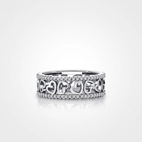925 Sterling Silver Hollow Heart Eternity Ring For Women Vintage Niche Design Sparkling Zirconia Inlaid Jewelry Gift