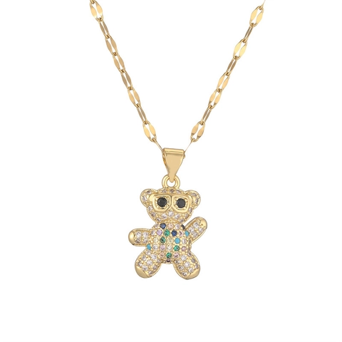 Collana Con Ciondolo Orsetto Rame Micro Pave Zircone Colorato Catena Della Clavicola Gioielli Di Moda Donna