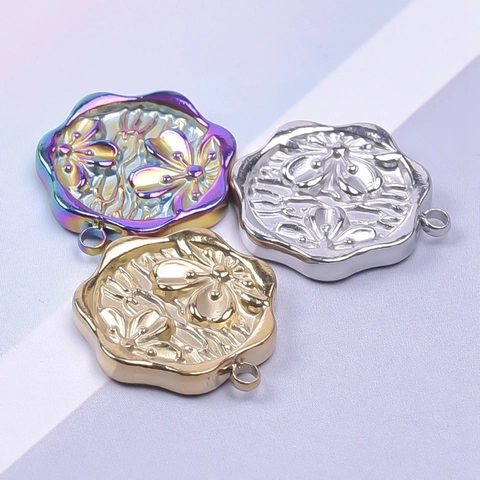 Flower Butterfly Relief Pendant 304 Stainless Steel DIY Jewelry Making Charm Vacuum Plated Geometric Irregular Shape