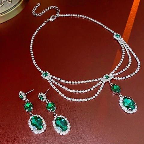 Boucles D'Oreilles Pendantes Ovales Vertes Style Français Vintage Avec Tige En Argent Sterling 925