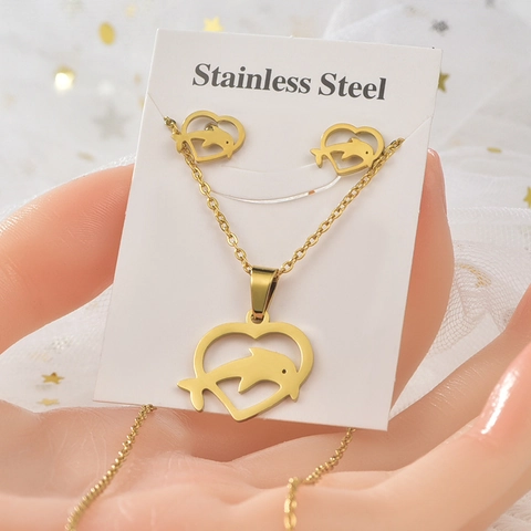 Collana E Orecchini In Acciaio Inossidabile Placcato Oro Per Donna Pendente Animale Vintage Farfalla Elefante Libellula