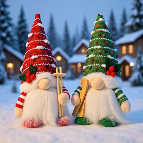 Christmas Gnomes Decorations Plush Light Up Scandinavian Tomte Ornaments Knitted Fabric With Wooden Skis Tabletop Decor