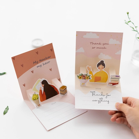 3D Pop-up Thank You Card for Teacher Teacher's Day Gift 3D Illustration Greeting Card with Envelope Sticker Graduation Blessing Cardboard Stationery