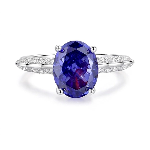 925 Sterling Silber Ring Ovaler Zirkonia Engelsflügel Design Seitliches Mikropave Luxusschmuck Für Damen