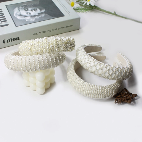 Diadema Acolchada De Perlas Artificiales Elegante Para Mujer Gruesa Esponja Aro De Pelo Antideslizante Moda Retro Accesorios