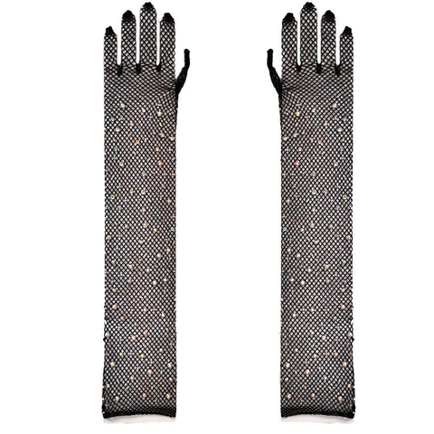 Long Fishnet Gloves Rhinestone Sparkly Mesh Over Elbow Arm Sleeves Sexy Party Clubwear Costume For Women