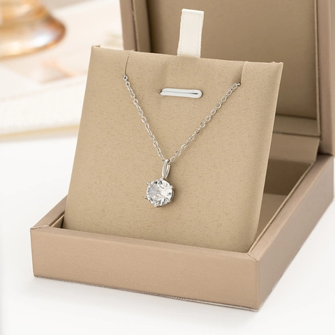Solitaire Pendant Necklace Titanium Steel Copper Round Zircon Six Prong Minimalist Fashion Jewelry For Women