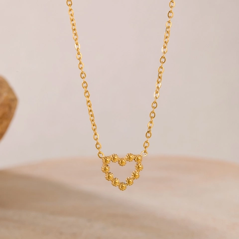Set Di Gioielli A Cuore Acciaio Inossidabile Ciondolo A Cuore Con Perline Collana E Orecchini Da Donna Colore Oro Moda