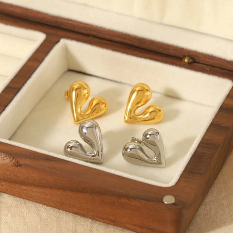 Heart Stud Earrings Stainless Steel 18K Gold Plated Irregular Liquid Puffy Minimalist Fashion Jewelry For Women