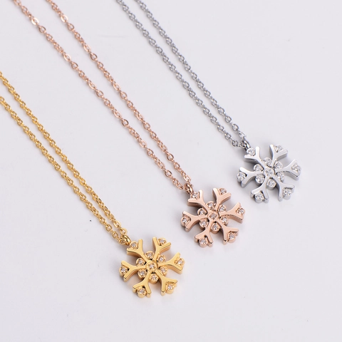Collier Pendentif Flocon De Neige Acier Inoxydable 316L Inlay Zircon Simple Élégant Bijou Cadeau Pour Femmes