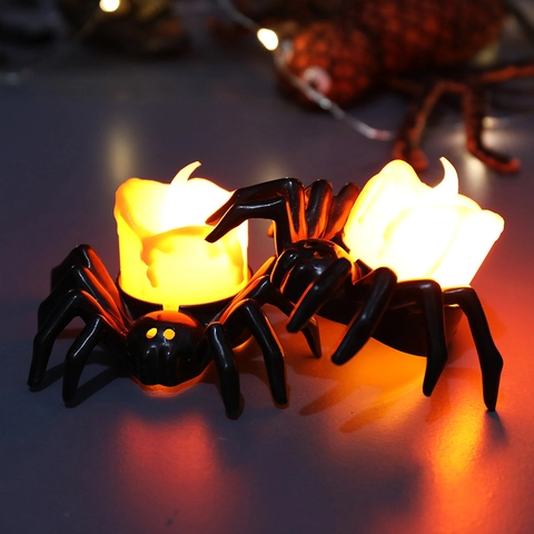 Halloween Araña Vela Electrónica LED Luz Plástico A Batería Cálida Brillante Decoración De Mesa Fiesta Espeluznante Ornamento Novedad