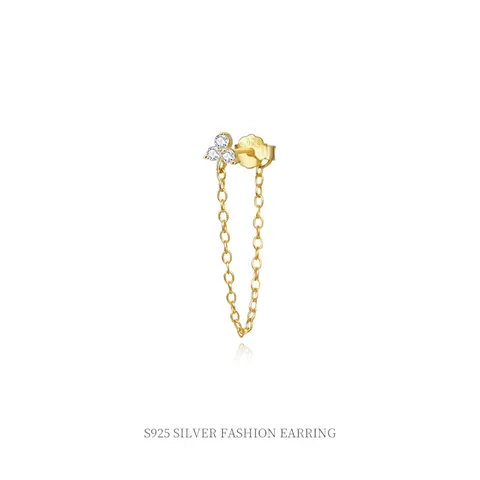 925 Sterling Silver Flower Zirconia Chain Tassel Stud Earrings For Women Gold Plated Elegant Dainty Fashion Jewelry Gift