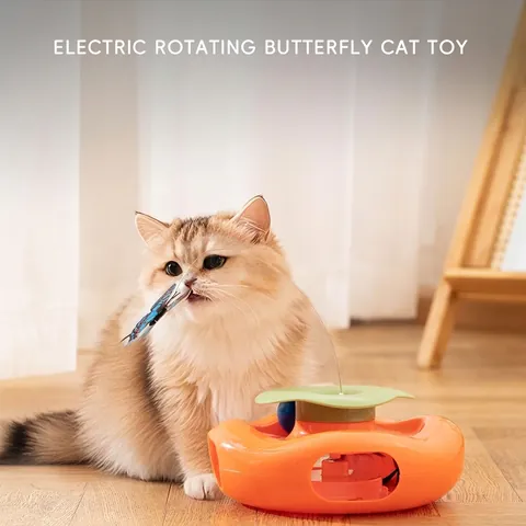 Automatic Electric Cat Toy Rotating Butterfly With Track Ball PP Plastic Persimmon Shaped Interactive Hunting Game Indoor