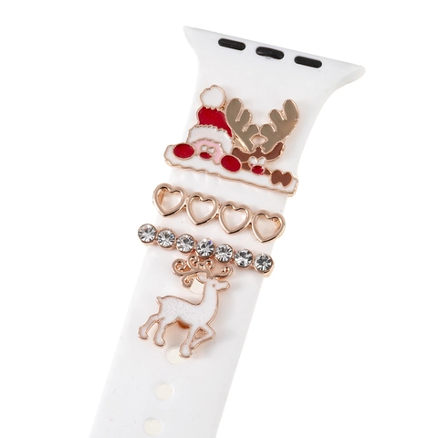 Smartwatch Strap Decorative Charms Alloy Rhinestone Enamel Christmas Theme Reindeer Santa Loop Nails For Women Watch Accessories