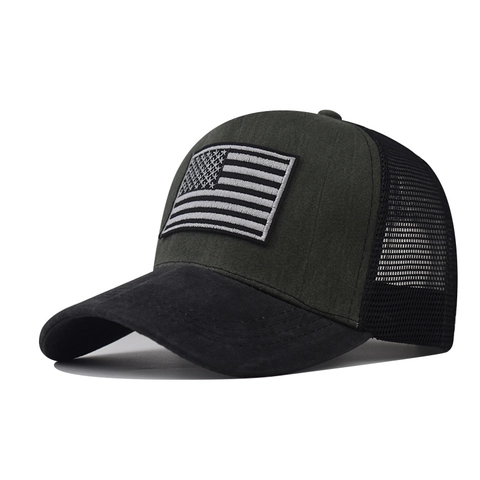 Vintage Trucker Hat Washed Cotton Baseball Cap American Flag Embroidery Patch Breathable Mesh Adjustable Retro Sun Hat