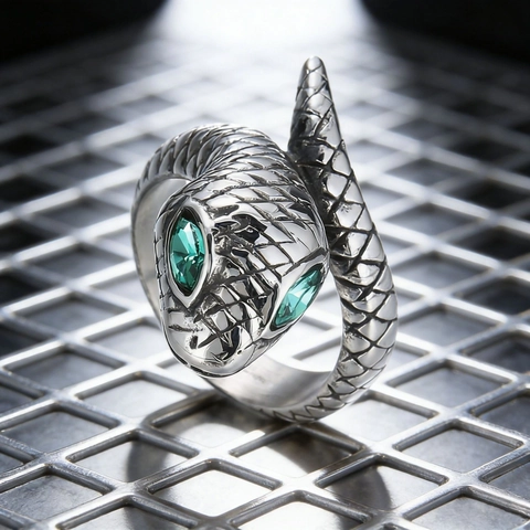Schlangen Schmuck Armband Und Ring Edelstahl Grüne Zirkonia Augen Punk Vintage Gothic Biker Herren