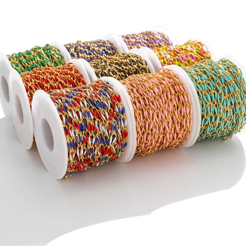Cadena Para Joyas De Acero Inoxidable Esmalte Colorido Gota De Aceite Para Hacer Collares Pulseras DIY Carrete
